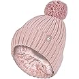 HEAT HOLDERS - Ladies Chunky Ribbed Cuffed Thermal Winter Pom Pom Bobble Beanie Hat with Fleece Lining