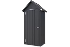 U-MAX Outdoor Tall Garden Storage Box with Single Door,3 Adjustable Shelves,Outdoor Cupboard&Cabinet for Garden,Metal Garage Slim Shed, Grey