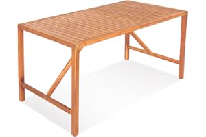 KOMFOTTEU Table de jardin en bois massif d'acacia, table de salle à manger extérieure avec trou pour parasol, 140 x 75 x 75 cm Meuble de conversation pour patio, Terreza, salon