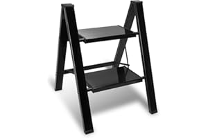 Peviasot Trittleiter, Klapptrittleiter 2 Stufen Klappbar, Leicht Stehleiter, Aluminium Tritthocker, rutschfeste Leiter mit Klappsicherung, Klappleiter für Haushalt, Küche, Belastbar bis 150kg, Schwarz