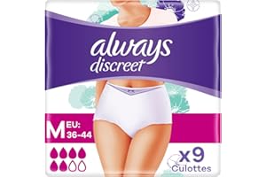Always Discreet, 9 Culottes Incontinence Femme, Plus 6 Gouttes, Sous-Vêtements Taille M, Blanc, Protection Très Absorbante pour Fuites Urinaires Importantes ou post accouchement
