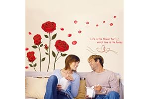 LZYMSZ Fiori Rosa Adesivi Murali, Adesivi Murali Romantici Rimovibili, Bellissima Rosa Rossa Decalcomanie Murali per Soggiorno Camera da Letto TV Sfondo Bambini Ragazze Stanze Decorazione