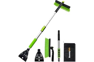YeewayVeh 39" Snow Brush and Ice Scraper for Car Windshield, 360° Pivoting Brush Head with Comfort Foam Grip, 2 IN 1 Extendable Snow Scraper and Snow Broom for Car Trucks SUV, Green