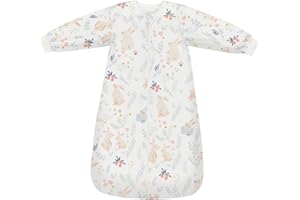 LILBESTIE Baby Sleeping Bag with Arms, 1.5 TOG Long Sleeve Sleeping Bag Cotton Baby Wearable Blanket, Rabbit, M(6-12 Months)