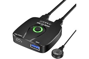 KCEVE USB 3.0 Switch, 2 Entrées 1 Sortie USB Commutateur pour 2 PC Partager Imprimante Clavier Souris Clé USB Disque Dur Externe Scanner, avec 2 USB Câbles, un bouton de commande filaire