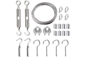 DECARETA Kit de Câble Métallique, Corde en Acier Inoxydable à Suspendre Kit, 15m/50ft Câble Acier Galvanisé Gainé avec avec M5 Tendeur Cable Inox/M5 Crochet Oeil pour Corde de Tente, Corde à Linge