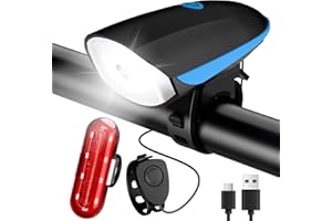 GOBIKEY LED Lampe Vélo Éclairage Vélo USB Rechargeable Lumière Vélo Avant et Arrière Phare de Vélo Étanches pour Cyclysme VTT, Bicyclette, Vélo, Vélo Électrique (avec Klaxon)