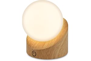 BRILONER - Mini LED Tischlampe kabellos IP54 mit Touch, dimmbar in Stufen, Akku & Lichtquelle tauschbar, Nachttischlampe, Kugel, LED Lampe, Akku Tischleuchte, Outdoor Lampe, 10x8x9 cm, Holzoptik