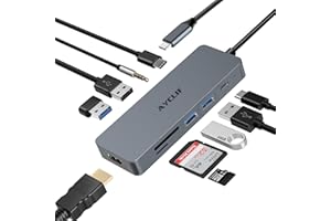 AYCLIF Hub USB C 10 en 1, Adaptateur USB C, avec Sortie HDMI 4K, Surface Pro 8, appareils de Type C (3.5mm Audio, PD 100 W USB 3.0 TF Lecteur de Carte)