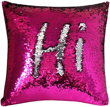 Cushion Glitter Sequins Pillow Case Cafe Home Cushion Cover (Silver and Rose red)