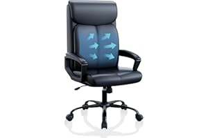 ‎BAYGE BAYGE Bürostuhl Ergonomisch, Schreibtischstuhl, Chefsessel Bürostuhle bis 150kg belastbarkeit mit gepolsterter Armlehne und hohe Rückenlehne, drehbar und Wippfunktion,Höhenverstellbar, Schwarz Leder