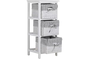 DEUBA CASARIA Estantería de Madera 3 Cestas Mueble Auxiliar Estilo Rústico Organizador Mueble de Baño Cocina