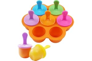 AIXMEET Eisformen Silikon, 7 Mulden Eisformen für Kinder, Formen für Gefrorenen Joghurt Oder Babyfruchtgetränke, BPA frei, Popsicle Formen mit Eisstiele Wiederverwendbar Eisformen Kinder（Orange）