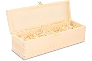 Amazinggirl Weinbox Geschenk-box holz Holzbox mit Deckel Box für 1 Flasche Wein mit Holzwolle – Holzschatulle Holz-schachtel Schatulle Weinkiste Holzkiste Natur Holz