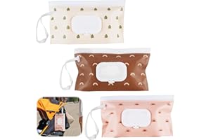 JRILUO Boîte de Lingettes EVA Rechargeable 3 Pièces, Pochette Portable en Plastique avec Couvercle Flip-Top, Réutilisable, Étanche à l’Eau et à la Poussière, Pour Poussette, Couches, Voyages, Plein Air
