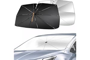 GOHHME Parasol Parabrisas para Coche Parasol para Coche Diseño Plegable con Muelle Giratorio 360° 10 Costillas Protección Solar Bloqueo UV Parabrisas Delantero Fácil de Instalar 140 * 74cm