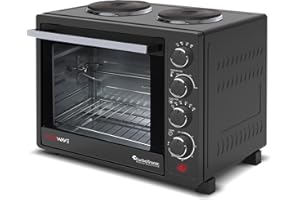TURBOTRONIC BY Z-LINE Turbotronic Mini four avec chaleur tournante et plaques de cuisson / 35 l/noir / 3200 W, mini four avec minuteur, four à pizza, tournebroche, plaque de cuisson, éclairage intérieur