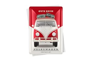 Nostalgic-Art Blaszana pocztówka w stylu retro, 10 x 14 cm, VW – dobra podróż – pomysł na prezent Volkswagen Bus – kartka pocztowa z metalu, mini blaszana tabliczka jako kartka z życzeniami