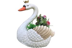 WAYUTO Flower Pot Large Outdoor Resin White Swan Planter with Drainage Holes Plant Container Animal Ornament Flower Pot Outdoor Indoor Decor for Home Garden Yard Patio Pool or Deck