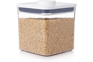 OXO Good Grips POP Behållare, stor, låg, fyrkantig, 2,6 L | Lufttät tryckknappsförslutning, stapelbar förvaring, rundade hörn