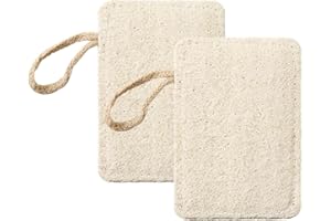 CMUYKIBU 2 Piezas de Guantes Exfoliantes de Lufa Cuadrados Naturales, Esponja Exfoliante Corporal de Lufa Natural Esponja de Ducha de Baño con Banda Elástica para Cara Cuerpo Cocina Baño
