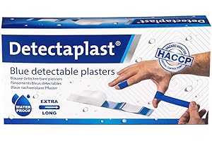 Pansement bleu detectable Detectaplast Universal, pansements resistants à l'eau et aux saletés, safety first pansement cuisine et pansement alimentaire, 120 x 20 mm, 100 pièces