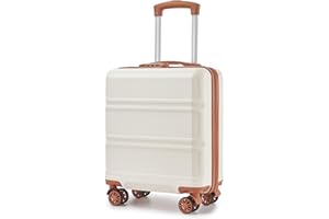 Kono Carry on 45x36x20cm ABS+PC Hard Shell Under Seat Case Lightweight Hand Luggage Trolley for Easyjet Ryanair Cabin Suitcase(Cream White/Brown)