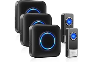 BITIWEND Timbre Inalámbrico para Puerta, Timbre Impermeable 2 Transmisor y 3 receptores con LED Flash Volumen Ajustable 58 Melodías 300M Rango(Negro)