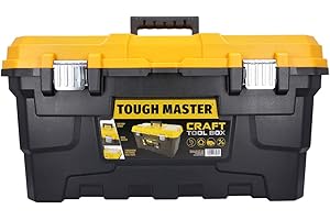 TOUGH MASTER 22" Heavy Duty Tool Storage Box large Capacity with Removable Tote Tray Handle &Compartment Organiser Waterproof for Power Tools, Hand Tools, Fixings (22 Inch Toolbox)