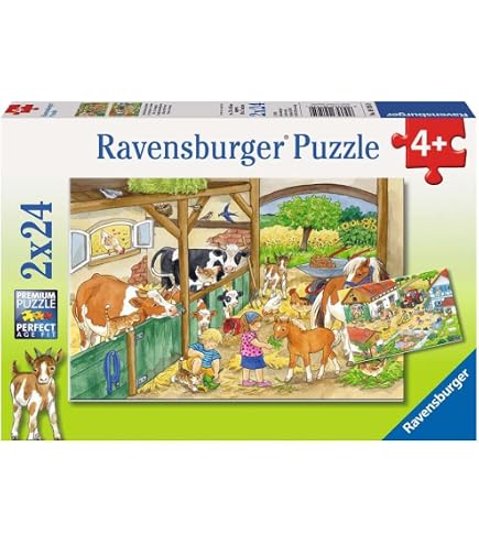 Ravensburger Puzzle Enfant – À La Ferme équestre – 2 X 24 Pièces, Dès 4 Ans – Cadeau éducatif Et Coloré