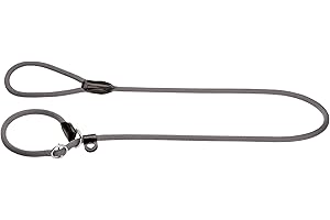 HUNTER Retriever-Hundeleine FREESTYLE, Farbe: grau, integrierte Halsung, stufenlos verstellbar, witterungsbeständig, pflegeleicht, griffig, robustes Tau mit Ledertipps, Größe: 10/170