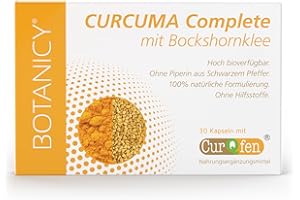‎BOTANICY BOTANICY Curcuma Complete mit Bockshornklee - 30 Kurkuma Kapseln plus Bockshornkleesamen - 4500% erhöhte Bioverfügbarkeit, Ohne Piperin - 95% Curcumin Gehalt - Vegan, Hochdosiert, Laborgeprüft