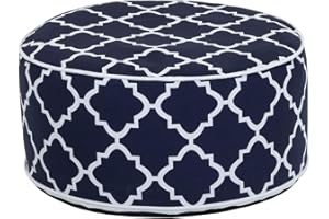CHARLES BENTLEY Indoor/Outdoor Inflatable Garden Foot Stool Pouffe Bean Bag - Navy Blue And White Pattern H23cm Dia 53cm