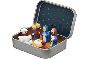 Ameble Mini julkrubba set i plåtlåda, handmålad bärbar handmålad handmålad julkrubba för barn, vuxna, bordsskärm, stil B