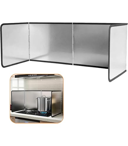 Plaque Anti-Projection Cuisine Pliable En Acier Inoxydable - Bouclier Anti- Éclaboussures 45x80x60cm