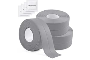 Senbaler 3 Rotoli Nastro Sigillante Impermeabile,PVC Profilo Battiscopa,Bordo Strisce per Cucina Lavello,WC,Vasca da Bagno (Grigio)