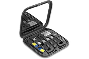 Qreninv USB-C Adapter Reiseset, 4 in 1 Adapter mit USB-A/Micro USB/Phone, Kabel & SIM-Pin-Travel Kompakte Box mit Spiegel und SIM-Karten-Fach