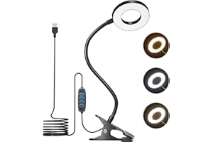 Bonlux LED Clip On Light with USB Cable, 3 Light Mode 10 Dimmable Brightness, 38cm Flexible Gooseneck, Eye Caring Clip On Lamp for Reading, Studying, Working, Video Conference (Black)