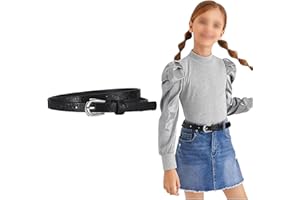Xuigort Schwarz Kinder Skinny Gürtel, Glitter PU Ledergürtel, mit Eisenschnalle, Taillenumfang 80-100 cm, Moderner Glitzergürtel für Mädchen Kindergürtel Mädchen Gürtel Kinder für Jeans Kleid