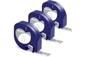 3x Markurlife Cinta Etiquetas Compatible para Dymo LetraTag Recambio Plata Plástica 12mm x 4m para LetraTag LT-100H LT-100T XR XM QX50 S0721750, Negro sobre Metálicos Plata