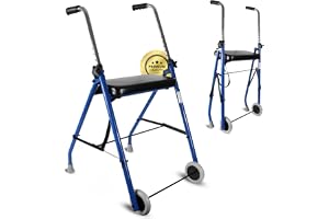 OrtoPrime Vikbar rullator med sits, lätt rullator med 2 hjul, ortopedisk promenadram för äldre, rullator för seniorer, kompak