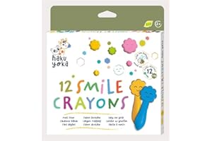 Haku Yoka Smile Crayons, 12 Colours, Mess Free, Super Durable and Easy to Grip Crayons for Ages 2 years+, Natural Beeswax & Organic Mineral Coloured Crayon