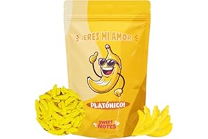 SWEET NOTES Bolsa de chuches para regalar, Golosinas con mensajes de amor 100gr, Regalo original para parejas y aniversarios, Chucherías, Dulces, Golosinas para Seres Queridos (Parejas, Plátano)