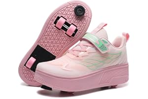 HUSKSWARE Scarpe sportive per bambini, 4 ruote, con freno a pedale, ruote anteriori e freno a pedale rimovibili, adatte per ragazzi e ragazze, colore nero rosa 27-40 EU.
