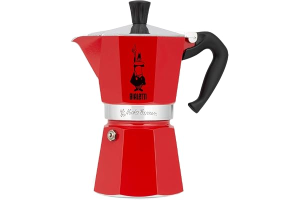 Bialetti - Moka Color : Machine à expresso emblématique sur la cuisinière, Fait du vrai café italien, Pot Moka 3 tasses (130 ml), Aluminium, Rouge