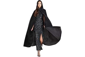 Shmily Girl Cape à Capuche Poncho avec Capuchon Longue Costume Cosplay Sorcière Diable Robe Médiévale Manteau Homme Femme Unisexe Déguisement Maquillage Cape Prince et Princesse