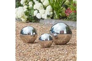 Garden Mile Stainless Steel Gazing Ball - 3pc Silver Polished Mirrored Hollow Ball Reflective Sphere Floating Pond Balls Stainless Steel Garden Ornaments for Garden Decorations (3 Pack)