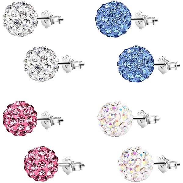 Infinite U Boucles D'Oreilles 925 Argent Cristal Autrichien 8mm – Boules Clous Élégantes Femme & Fille