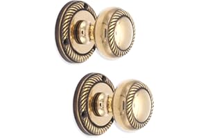 Infinity Decor Pair of Georgian Heavy Sprung Solid Brass Round Mortice Door Knob Handles 50mm (Aged Brass)