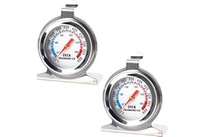 OWNFEEL 2 Pcs Stainless Steel Oven Thermometer for Fan Oven air fryer, Monitoring Oven Temperature Gauge with Dual Scale 50-300°C/100-600°F, Kitchen Oven Thermometers Large Dial Hang or Stand Inside Oven